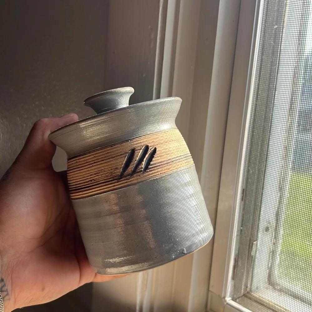 Handmade pottery jar with lid for salt, honey, sugar etc.